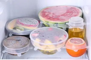 Cubierta de envoltura de alimentos de silicona de grado alimenticio, película adhesiva reutilizable, tapas de silicona universales para tazones, tapas elásticas de silicona