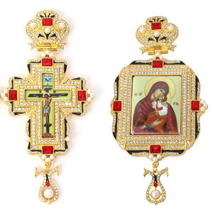 东正教主教胸前十字架2件套十字架和帕纳尼亚，配有定制的图标和彩色石头 - Product Image 2
