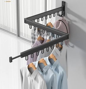 Giá treo quần áo treo tường có thể mở rộng Giá phơi quần áo gấp 3 lần ban công nhà bằng thép không gỉ có thể gập lại giặt quần áo có thể thu vào - Product Image 2