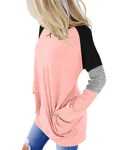 Vente en Gros Stock Haut Basique Régulier pour Dames Contraste Rayé Impression Respirant Slim O-cou Tricoté Long T-shirt avec Poche - Product Image 4