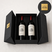 Coffret Cadeau de Luxe Noir Nouveau Design Spécial pour Flûte et Bouteille de Vin Rouge avec Couvercle, Gaufrage et Lamination Mate Faits Main