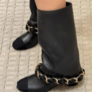 Bottes pliables style tweed pour femme 2026, nouveau design européen et américain, talon haut et épais, polyvalentes, hauteur genou, mi-mollet, cheville - Product Image 2