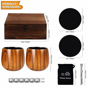 Kit artisanal de bois brûlé pour bourbon, ensemble d'accompagnement <span class=keywords><strong>irlandais</strong></span> avec gobelets gravés à la main et pierres de refroidissement - Product Image 2