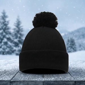 Unisex Winter Sports Warm Black <strong>Beanie</strong> <strong>Pom</strong> <strong>Pom</strong> Wholesale Outdoor Knitted Acrylic Common Cuff Bobble Hat Travel Case Men - Product Image 3