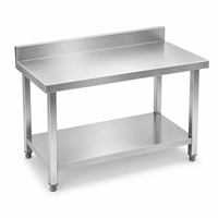 Table de travail industrielle double couche à pieds ronds en acier inoxydable antirouille, largement utilisée pour les cuisines d'hôtel