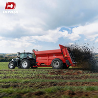 Épandeur de fumier de vache et de paillis agricole Hinda robuste, remorqué, entraîné par prise de force, à double disque et double axe, capacité 10m³, portée 8-14m