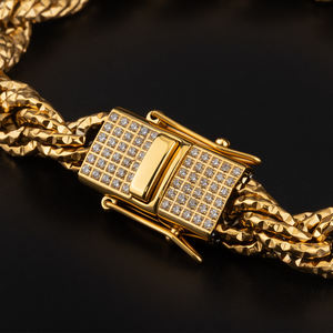 שרשרת זהב 18 קראט מצופה זהב, צמיד נירוסטה עם חוליות, אבזם זירקון CZ, שרשרת חבל קלועה, צמיד חבל ביזנטי לגברים - Product Image 4