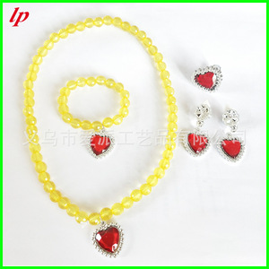 Kid's Jewelry <b>Set</b> Heart Shape Blue <b>Beads</b> Necklace Bracelet Ring Earrings Zinc Alloy Plastic Costume Accessory - Product Image 3