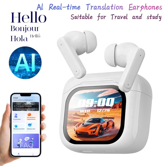 AI ANC Noise Cancelling Earbuds Touch Screen Wireless TWS Earphones LED Battery Compatible AI Translation App Support TWS
