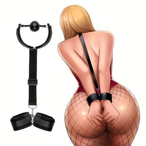 Ensemble <span class=keywords><strong>de</strong></span> menottes pour le cou et les poignets avec chaînes <span class=keywords><strong>de</strong></span> corps sexy pour femmes, outils <span class=keywords><strong>de</strong></span> jeu <span class=keywords><strong>de</strong></span> sexe sadique pour les couples - Product Image 1