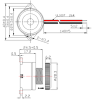 KINGWEI - Zumbador Piezoeléctrico Activo de 25,6 x 16 mm, 12 V CC, 88 dB, 3500 Hz, ABS Negro con Cables para Alarmas y Sirenas