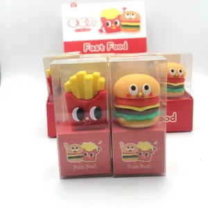 Großhandel Custom School Kids Cartoon PVC 3D Lebensmittel Burger Fries Shape Sharpe ner