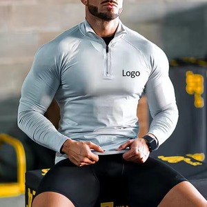 Camisas de media cremallera para hombre, atuendo deportivo ajustado, peso ligero, estampado de logotipo, cuatro vías, estiramiento, playa, manga larga, Top de entrenamiento - Product Image 6