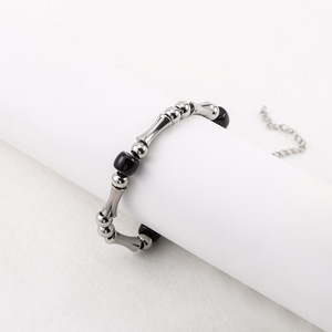 Minimalist Bamboo Joint Titanium Steel Men's <b>Bracelet</b> <b>Adjustable</b> Geometric Design Black Beads Fashion Jewelry - Product Image 2