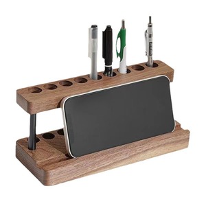 Soporte de madera para bolígrafos con soporte para teléfono, organizador de escritorio para uso en el hogar y la oficina, forma cuadrada, estante de almacenamiento de 20x8,2x8,2 cm - Product Image 5