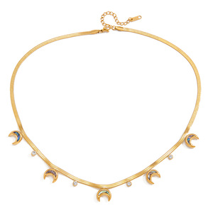 Moon Shape <b>Abalone</b> <b>Shell</b> Necklace 18K Stainless Steel Bezel Setting Party Everyday Wear - Product Image 5