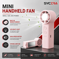 Ventilateur portable de voyage avec miroir et lampe de nuit, rechargeable par USB, pour le bureau, le maquillage et l'extérieur