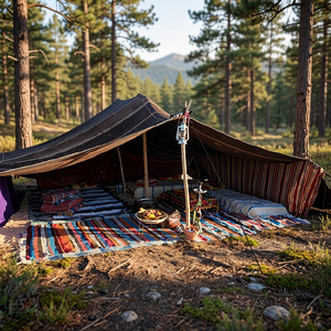 Tiendas de campaña tribales, tiendas tradicionales del desierto, alfombras a rayas, cojines de lana, tamaño y color personalizables para acampar al aire libre - Product Image 5