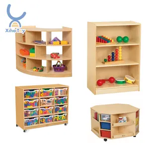 Kindergarten Classroom Furniture Cabinet Toys Storage with Drawers Wood Modern Preschool Kids Bookshelf Daycare Storage Bedroom