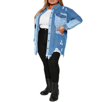 Veste en Jean à manches longues pour femme, grande taille, revers en détresse, boutonnée, manteau décontracté, automne chemises, veste avec poche