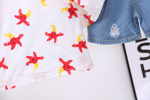 Wholesale Kids Clothes Batwing Sleeve Blouse Loose Clothing Cotton Sweet Girl's <b>Short</b> Set - Product Image 2