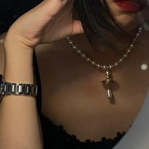 Collar de Perlas en Forma de Gota de Agua, Diseño Retro Nana, Chapado en Oro, para Mujer, Estilo Moderno, Joyería de Aniversario - Product Image 3