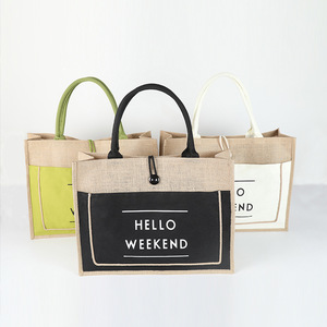 Bolsa de Compras Ecológica Impermeable de Moda, Bolsas de Regalo de Yute, Bolsa de Yute con Botones, Bolsa de Algodón - Product Image 3