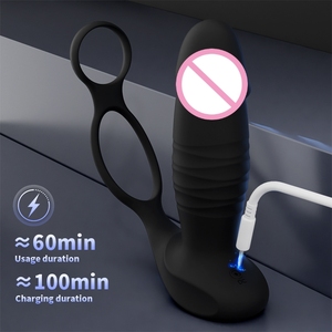 9 Speed Thrusting & Vibration Silicone Anal Plug Dual Ring Lock <span class=keywords><strong>Prostate</strong></span> Stimulator Unisex Massager Sex toy. - Product Image 6