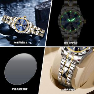 Binbang Women's Quartz Watch Blue Dial Stainless Steel Band Dual Calendar Luminous Waterproof Analog Wristwatch For Female - Product Image 3