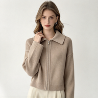 Cardigan court en maille côtelée à fermeture éclair et revers pour femme, pull élégant pour le bureau, printemps et automne 16a-9776, en stock
