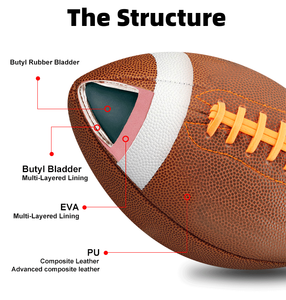 Bola Rugby Kulit PU Profesional Logo Kustom Putih Hitam Ukuran 9 Bola American <span class=keywords><strong>Football</strong></span> - Product Image 5