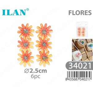 Ilan Flores Fiori di Margherita Arancioni 2,5cm 6 Pezzi per Decorazioni Artigianali - Product Image 3