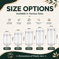 Pot en plastique transparent PET avec couvercle, personnalisable avec logo, de qualité alimentaire, écologique et rechargeable, pour l'emballage et le stockage des aliments, idéal comme récipient à épices.