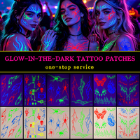 Autocollants de tatouage temporaire pour le visage, non toxiques, en papier, pour festivals de musique et fêtes, motifs OEM ODM, fluorescent, néon, phosphorescent, éclat lumineux, flamme, papillon