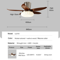 Ventilateurs de plafond modernes à télécommande avec éclairage LED, design tendance, CRI élevé, 6 vitesses, 25/36 pouces, 36W*2, en promotion