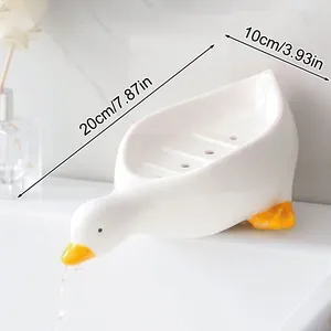 Porte-savon en forme de canard mignon, plateau de drainage en plastique, support auto-drainant, support de rangement multifonctionnel, accessoires de salle de bain, 1 pièce - Product Image 5