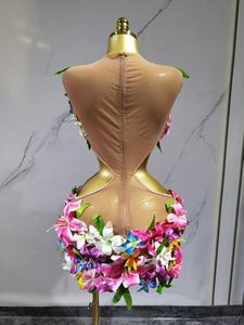フラワーホローメッシュパフォーマンスドレス女性用ロングボールルームパーティーダンスコスチュームフィットネスショーケースレディースフィットネスウェア - Product Image 6