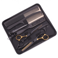 Set de Tijeras de Peluquería de Acero Japonés Inoxidable de 6" Afiladas para Entresacar para Barbería Salón de Belleza C1001 Tijeras de Estilista Doradas y Negras