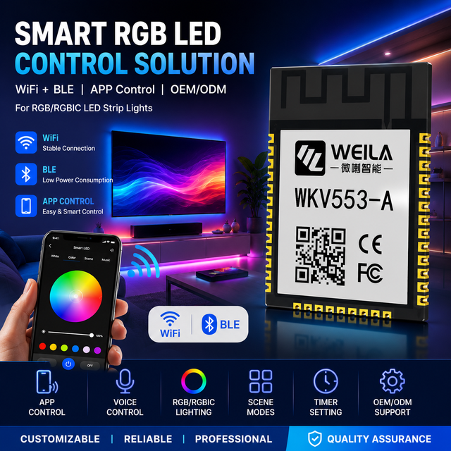 IoT BLE Wireless Module WiFi 6 BLE 5.2 Low Energy Dual Mode SPI Smart Control Ble WiFi Module for Rgb Strip  Lighting Controller