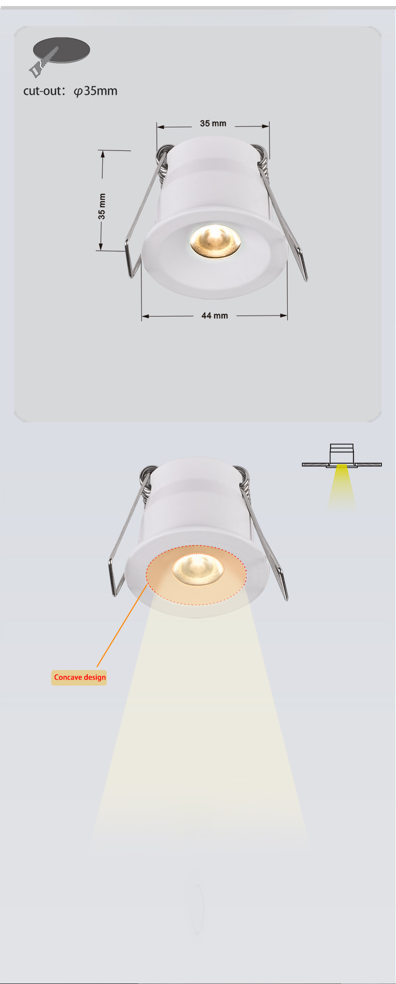 Black Aluminium 3.3W 43Mm 220V Mini Downlight LED Cabinet Light