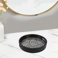 Plateau de service rond en bois avec poignées découpées, plateau rustique en bois pour le petit-déjeuner, décoratif, pour table basse, pain
