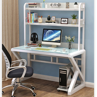 Bureau d'écriture pour la maison, moderne et minimaliste, bureau d'ordinateur en verre trempé avec étagère
