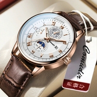 Montre-bracelet à quartz pour homme en cuir véritable, étanche, de marque, avec bracelet en cuir