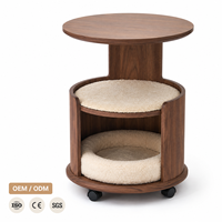 Table d'appoint moderne pour animaux de compagnie avec lit confortable pour animaux de compagnie, structure en bois massif, coussin en peluche, roues verrouillables pour chats et petits chiens