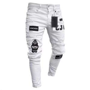 Pantalones vaqueros bordados con agujeros rotos para <span class=keywords><strong>hombre</strong></span>, pantalones de mezclilla finos informales, pantalones vaqueros clásicos para <span class=keywords><strong>hombre</strong></span> joven, pantalones para correr - Product Image 3