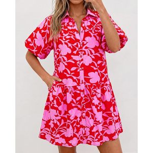 FOXA Womens <b>Summer</b> Floral Shirt <b>Dress</b> Puff Sleeve Button Down Mini <b>Boho</b> Casual Sun <b>Dress</b> Natural Waist Woven Fabric - Product Image 4