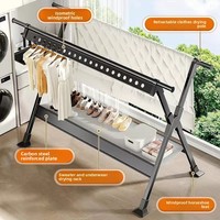 Séchoir à linge télescopique pliable robuste en X à double barre, réglable en hauteur, mobile pour balcon et maison