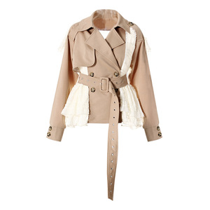 Manteau de printemps pour <span class=keywords><strong>femme</strong></span> au design raffiné, avec empiècements en dentelle, coupe cintrée, style tailleur <span class=keywords><strong>court</strong></span>, type <span class=keywords><strong>trench</strong></span>-coat - Product Image 4
