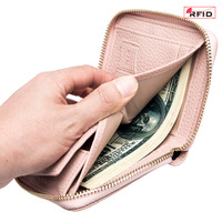 Portefeuille court multifonctionnel en cuir véritable avec fermeture éclair, design japonais de niche, grande capacité, anti-RFID, compact pour pièces de monnaie