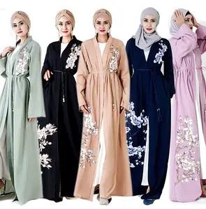 2023定制刺绣图案开放式Abaya穆斯林女士穿马克西连衣裙时尚Abaya